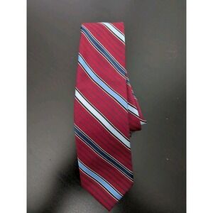 ZENIO Tie Necktie MICROFIBER SLIM NARROW SKINNY MAROON Red Blue Repp Striped